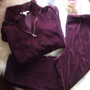 Vintage Y2k Velour Track Suit Quarter Zip Pants Small Burgundy Crewneck Juicy S